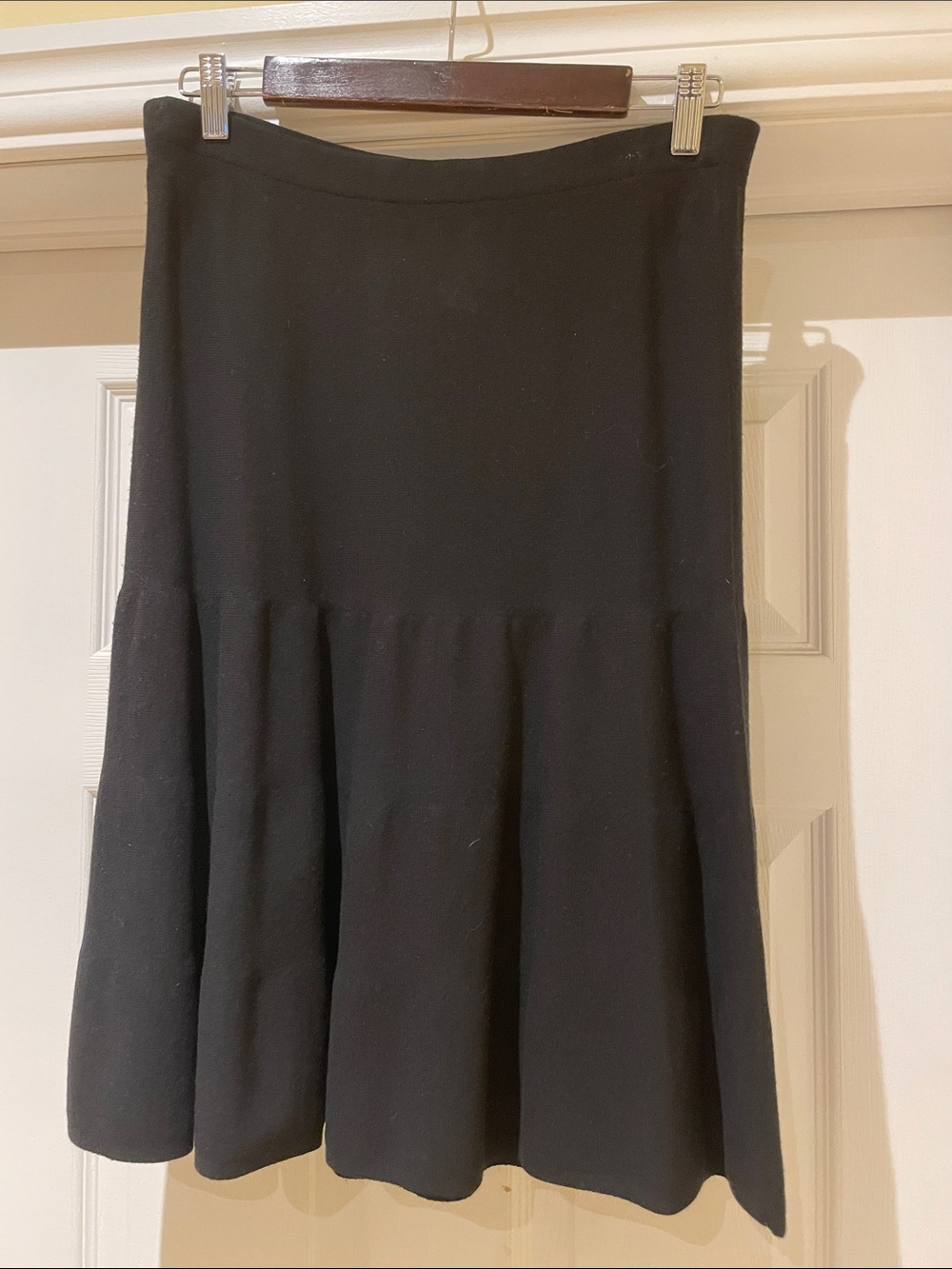 Sarah Pacini Black Knit Flared Skirt Avant-Garde Minimalist Made in Italy OS